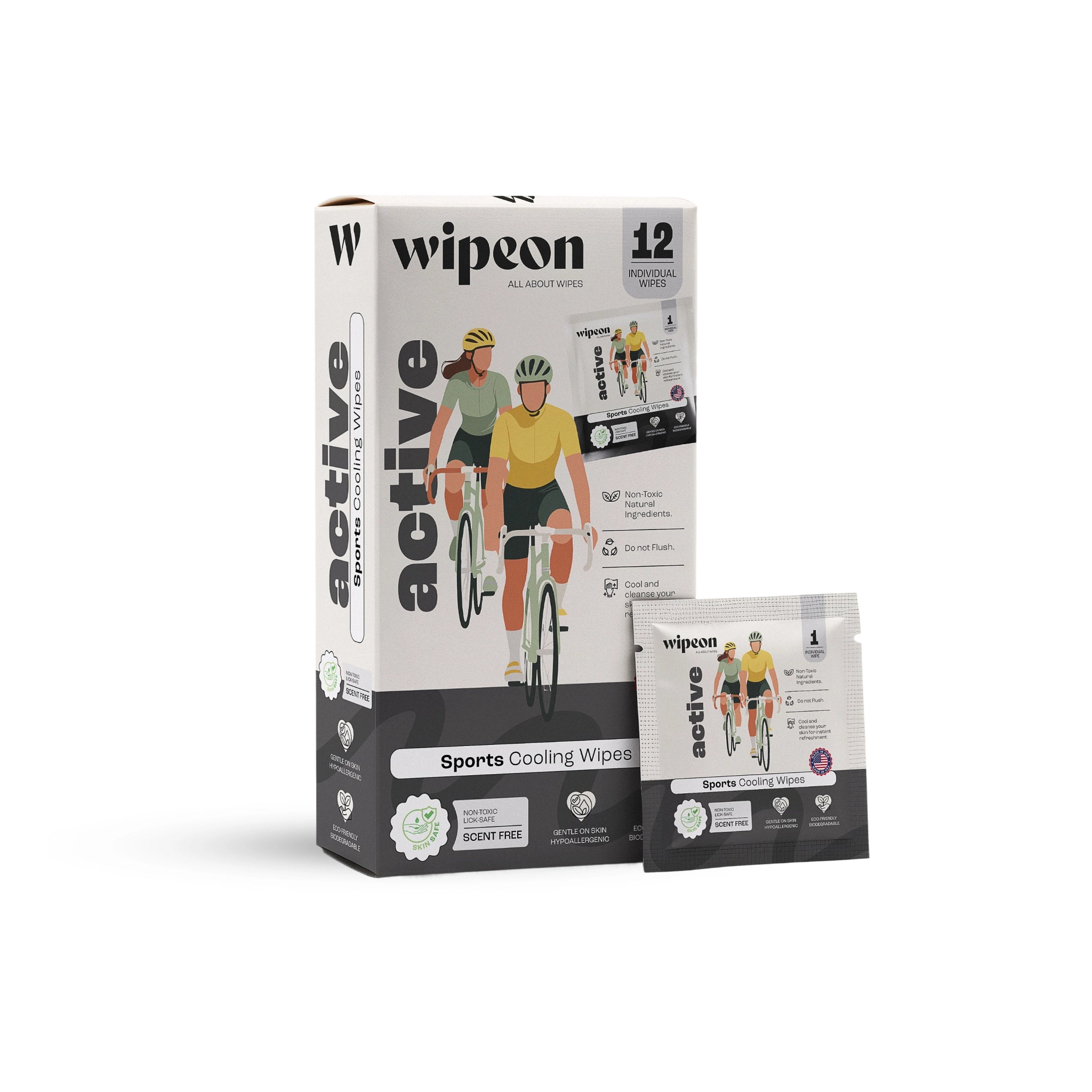 Wipeon Active Cooling Wipes – Instant Cool-Down Body Wipes, 12 Individually Wrapped
