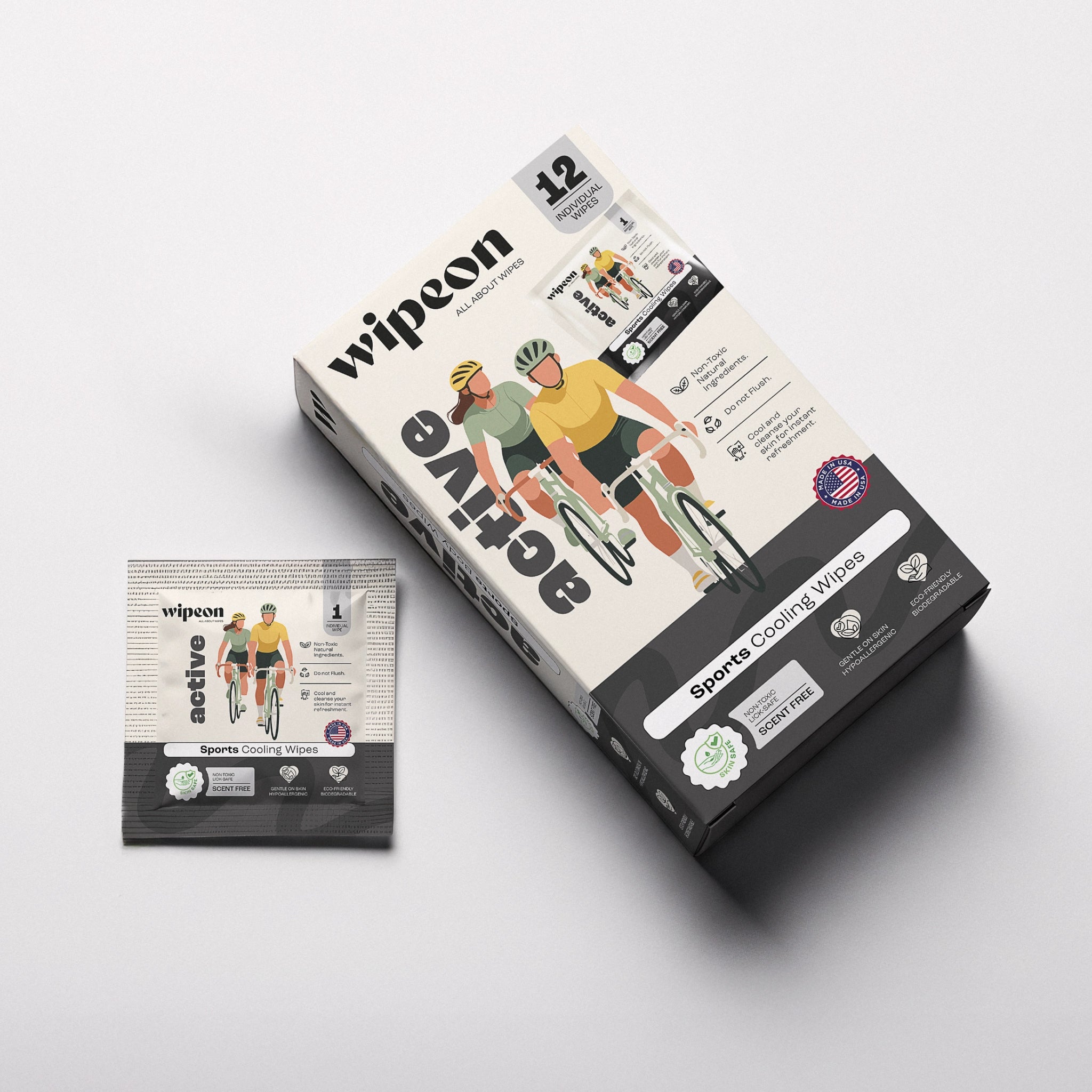 Wipeon Active Cooling Wipes – Instant Cool-Down Body Wipes, 12 Individually Wrapped