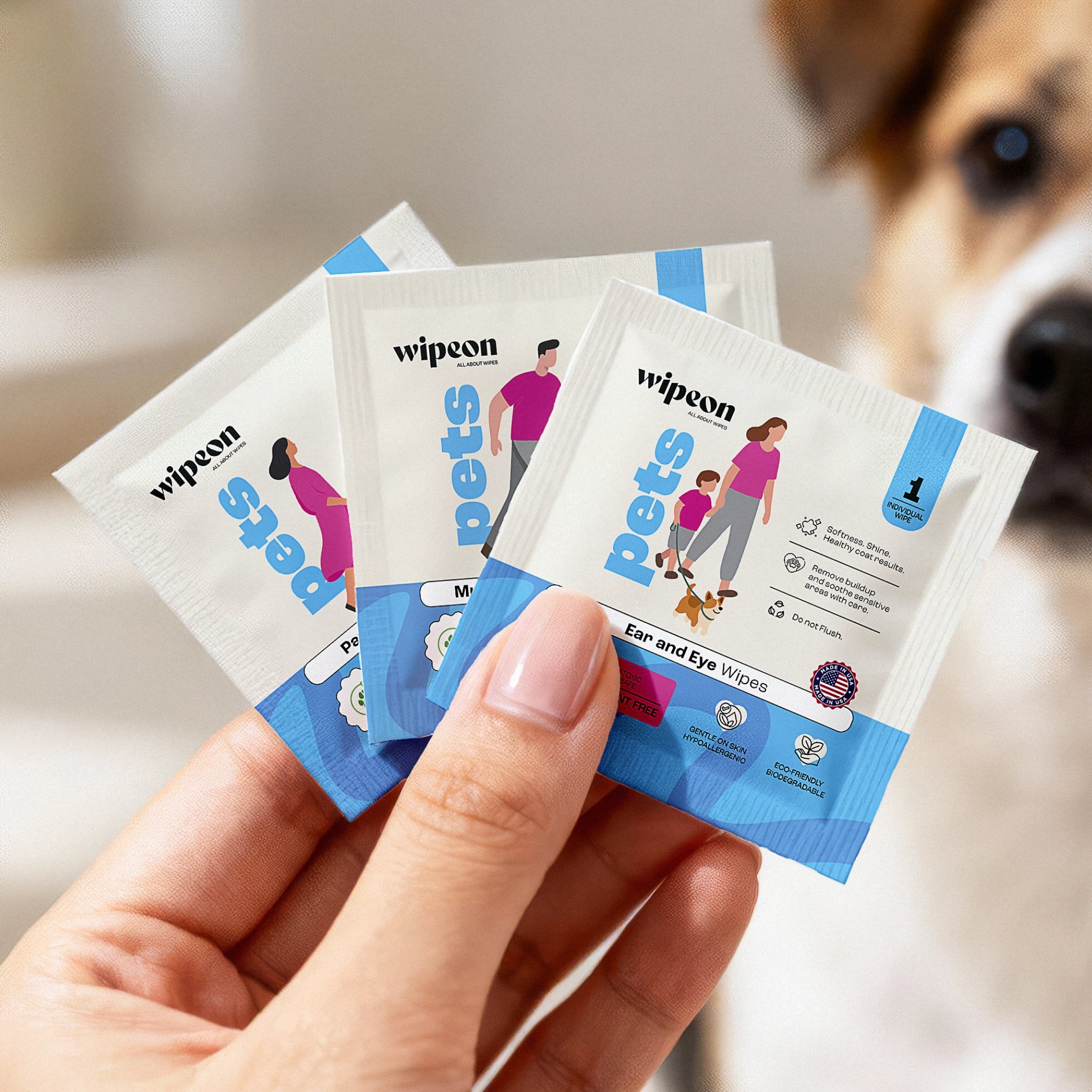 Wipeon Pet Ear & Eye Wipes – Gentle for Dogs & Cats, 12 Individually Wrapped