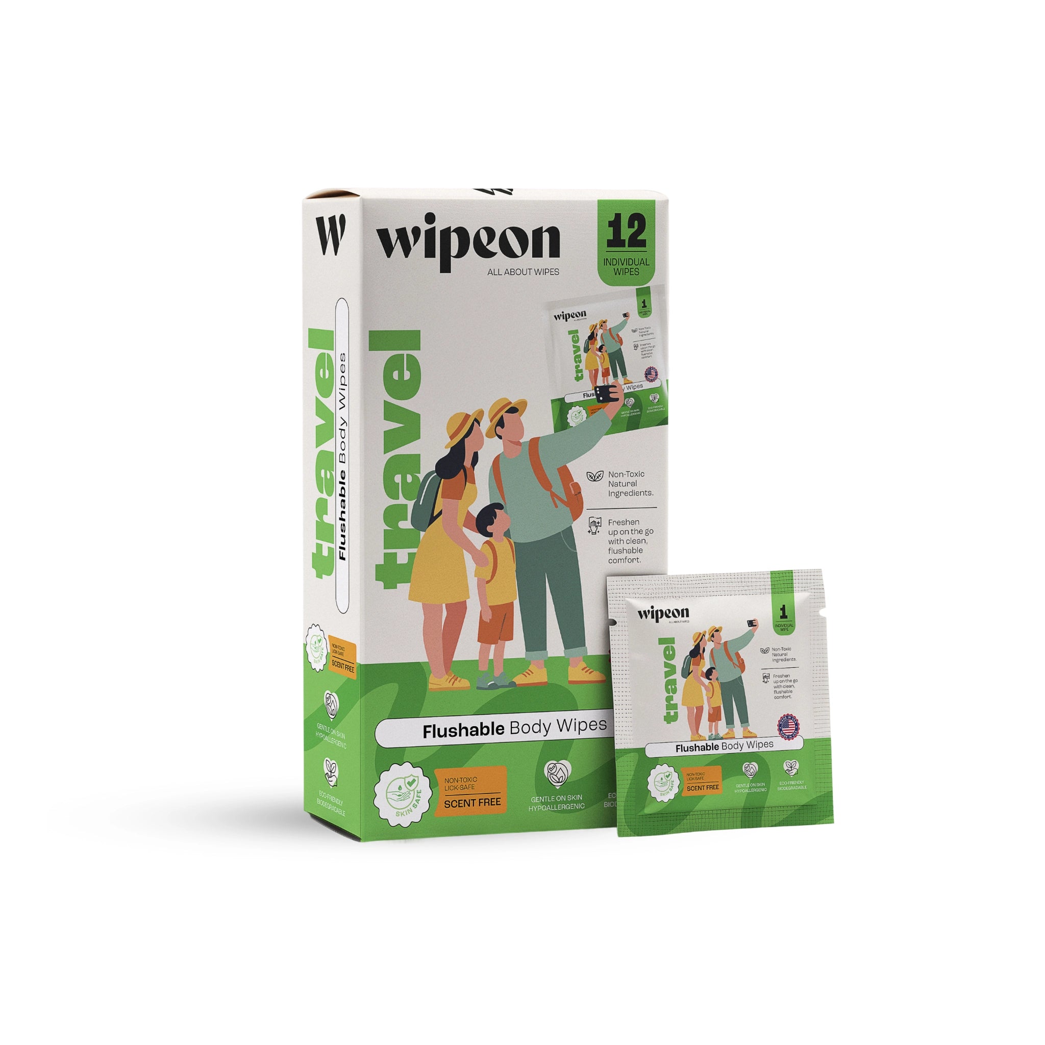 Wipeon Travel Flushable Body Wipes – 12 Individually Wrapped