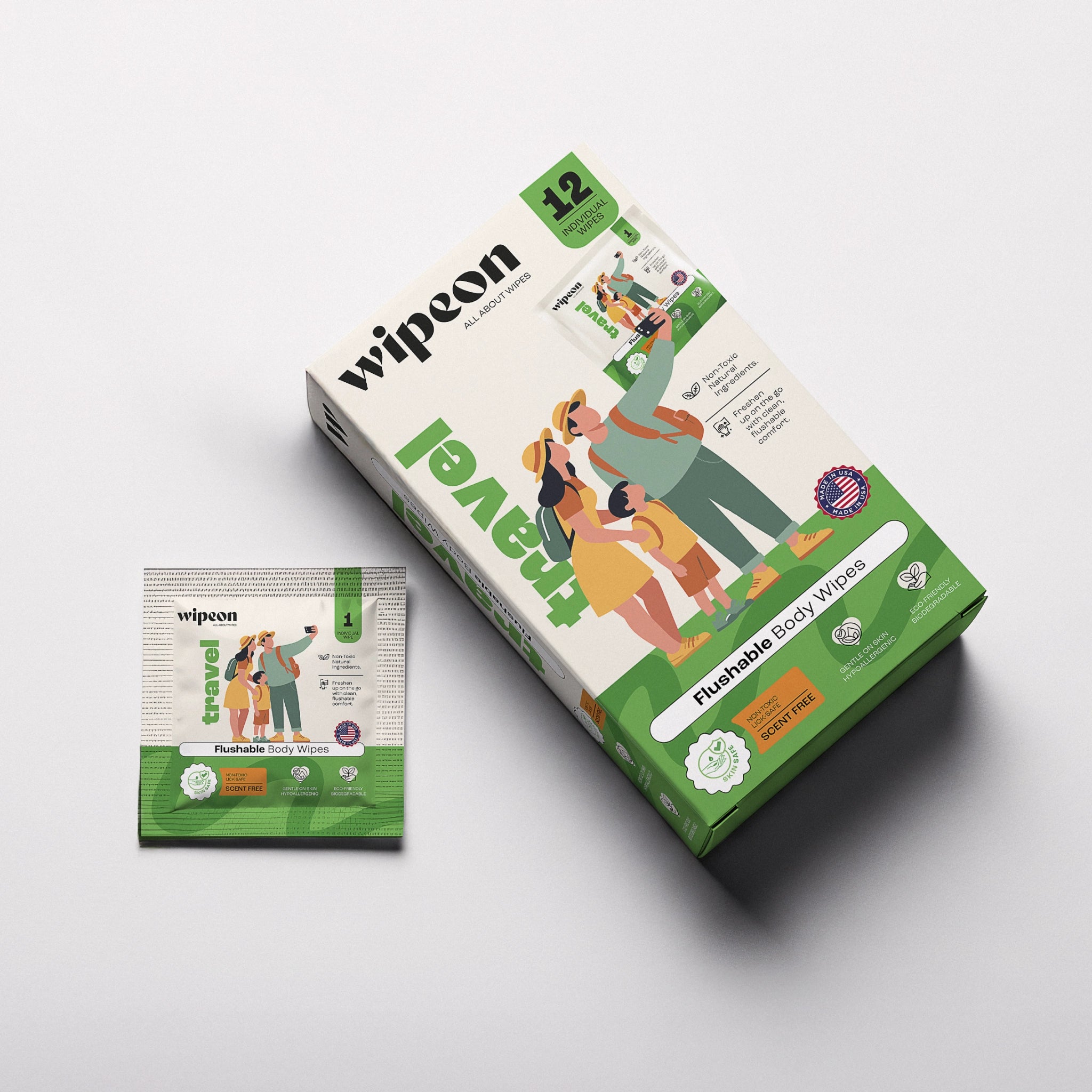 Wipeon Travel Flushable Body Wipes – 12 Individually Wrapped