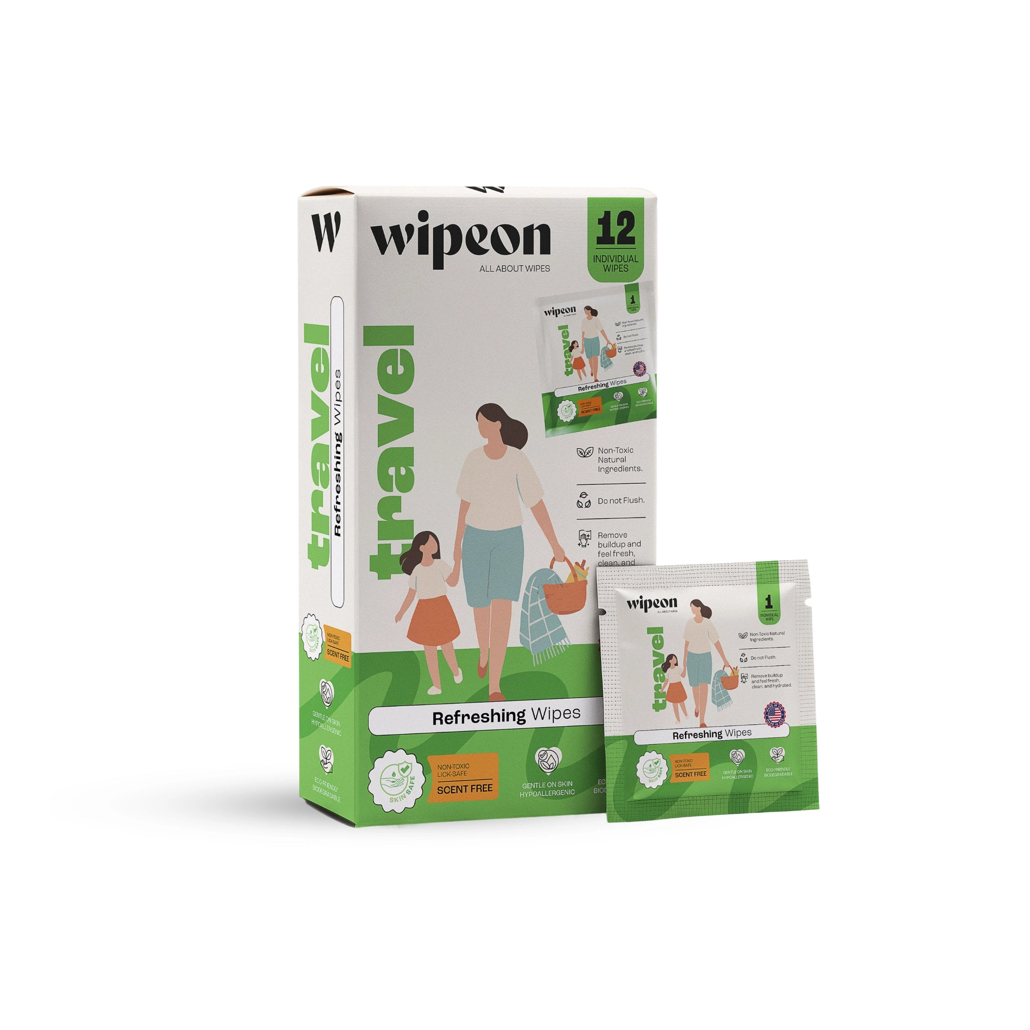 Wipeon Travel Refreshing Wipes – Face & Hand Wipes, 12 Individually Wrapped