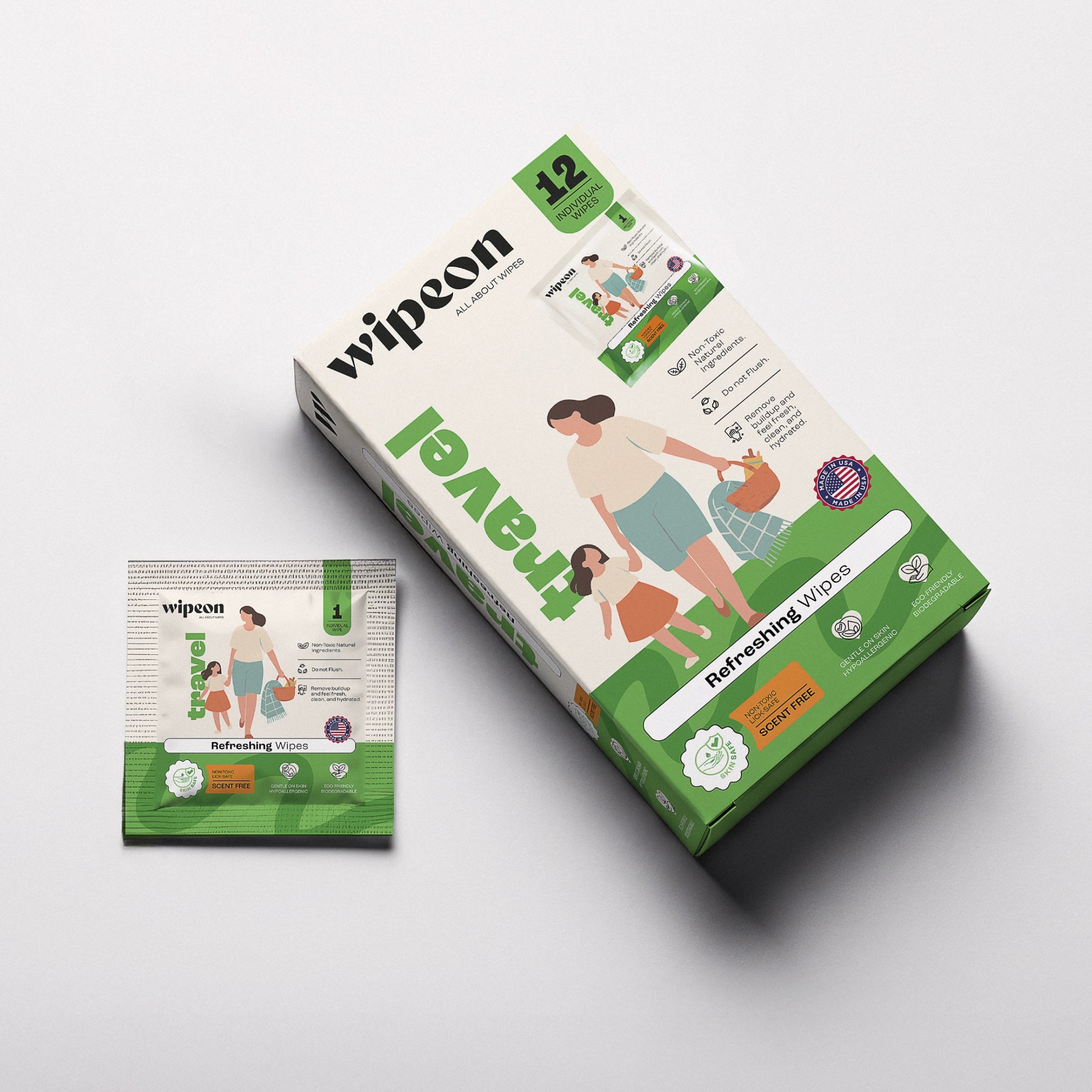 Wipeon Travel Refreshing Wipes – Face & Hand Wipes, 12 Individually Wrapped