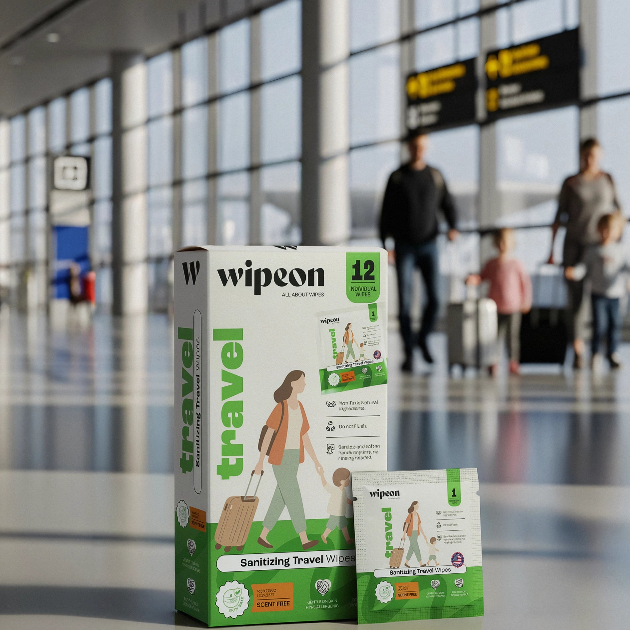 Wipeon Travel Sanitizing Wipes – On-the-Go Hand Wipes, 12 Individually Wrapped